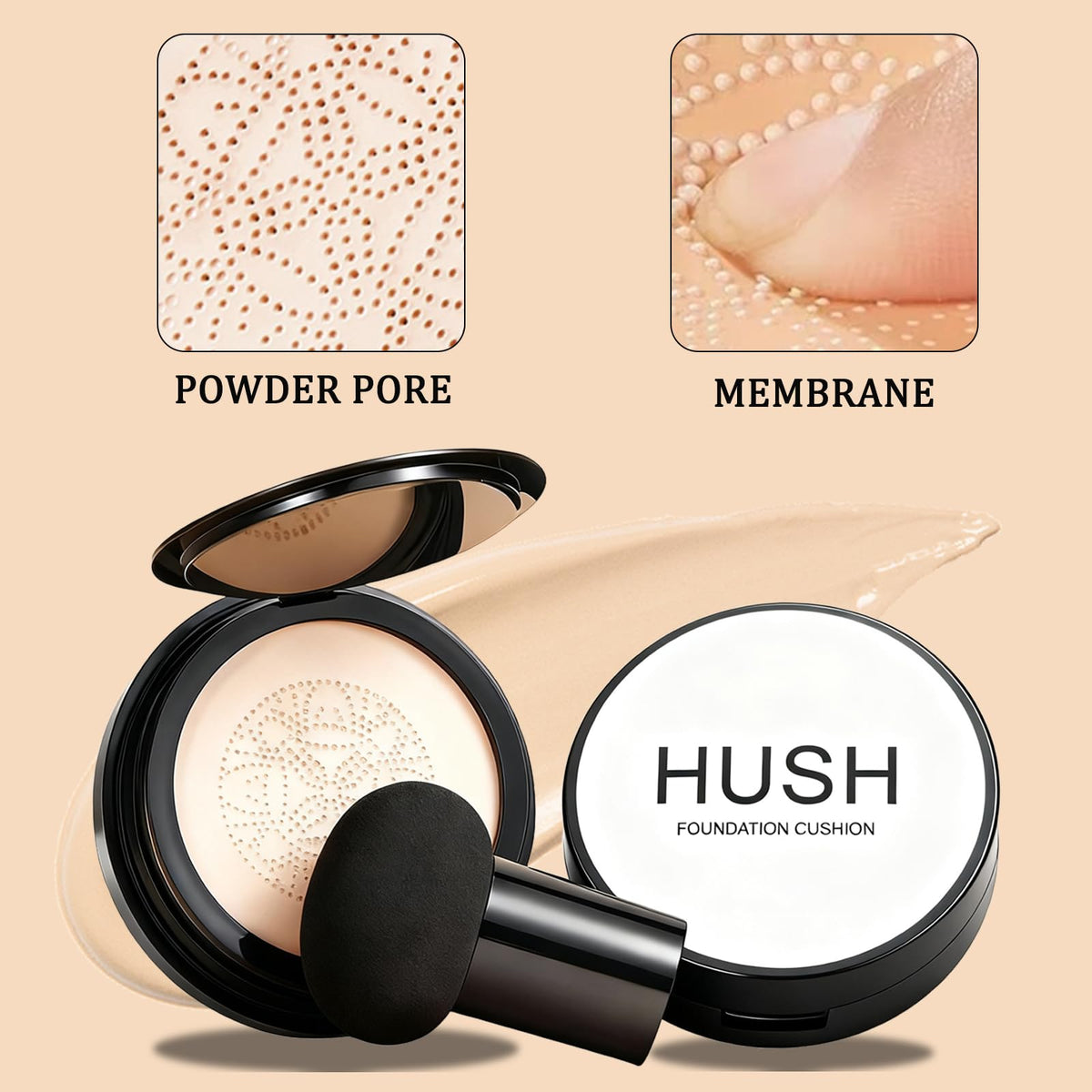 Hush Makeup next to palm to show compact size and travel convenience
