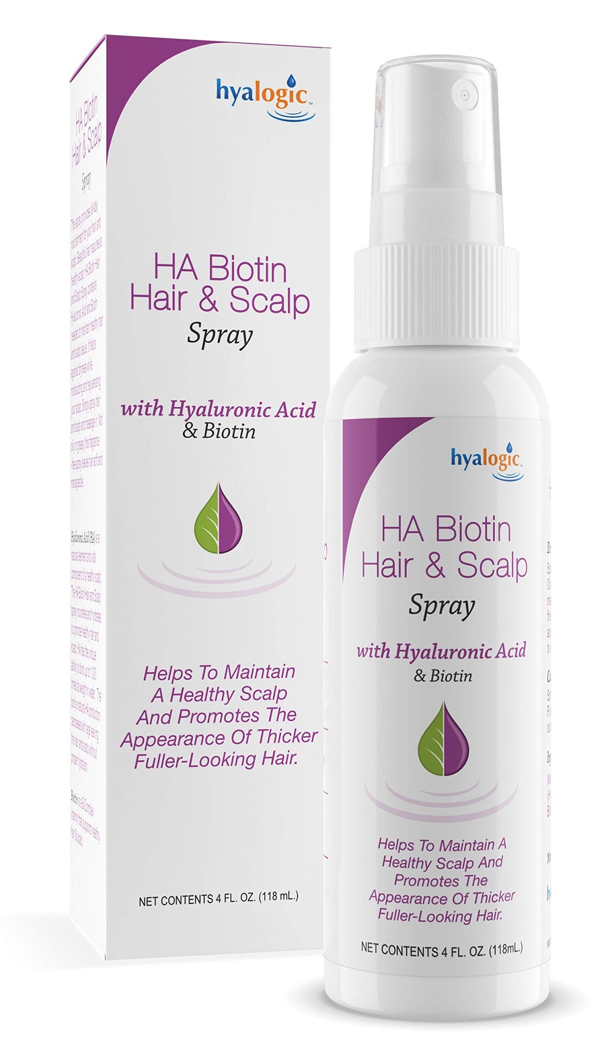 Hyalogic front packaging of volumizing hair spray showing bottle and label benefit