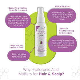Hyalogic in use on scalp applying mist at roots for instant lift benefit