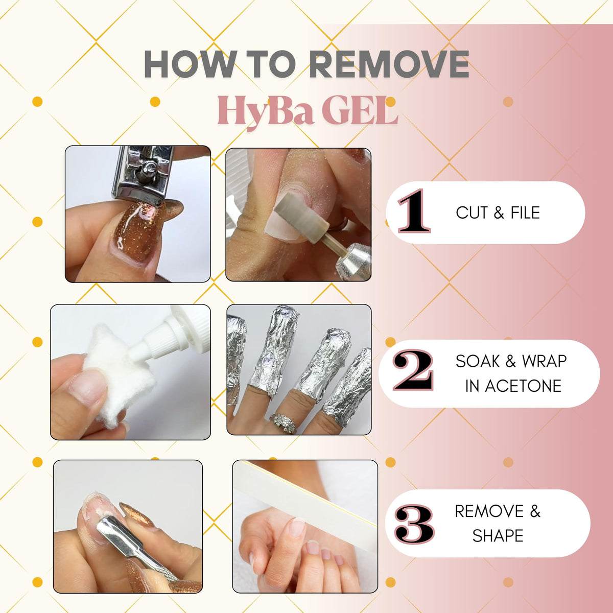 HYBA HyGEL label close-up showing HEMA-free and ingredient transparency benefit