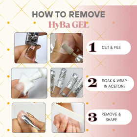 HYBA HyGEL label close-up showing HEMA-free and ingredient transparency benefit