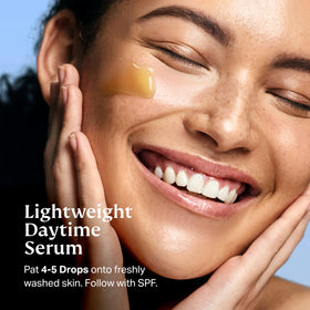 HYDRONOVA serum being patted into cheek demonstrating quick absorption