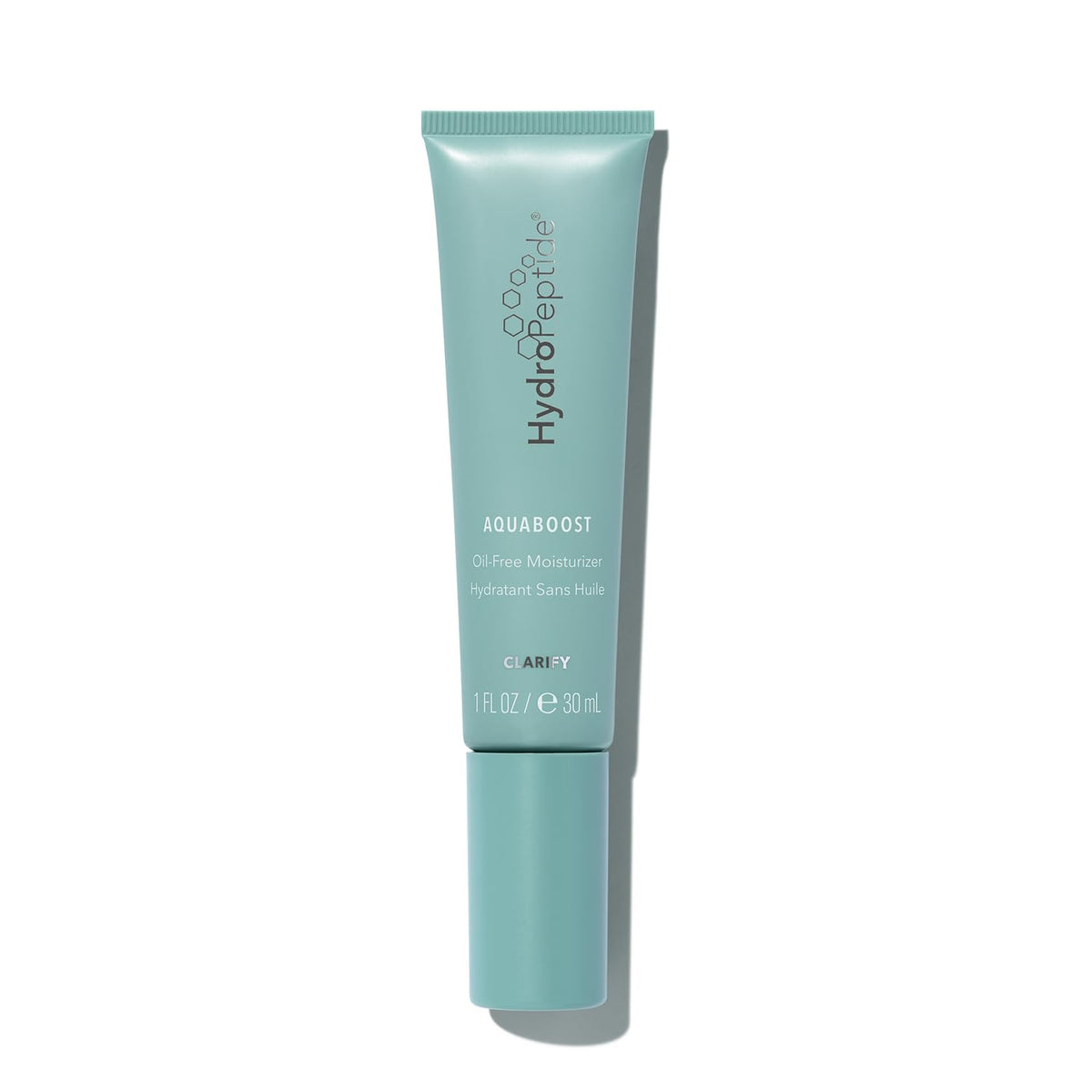 HydroPeptide front packaging showing compact 1 ounce tube and clear branding