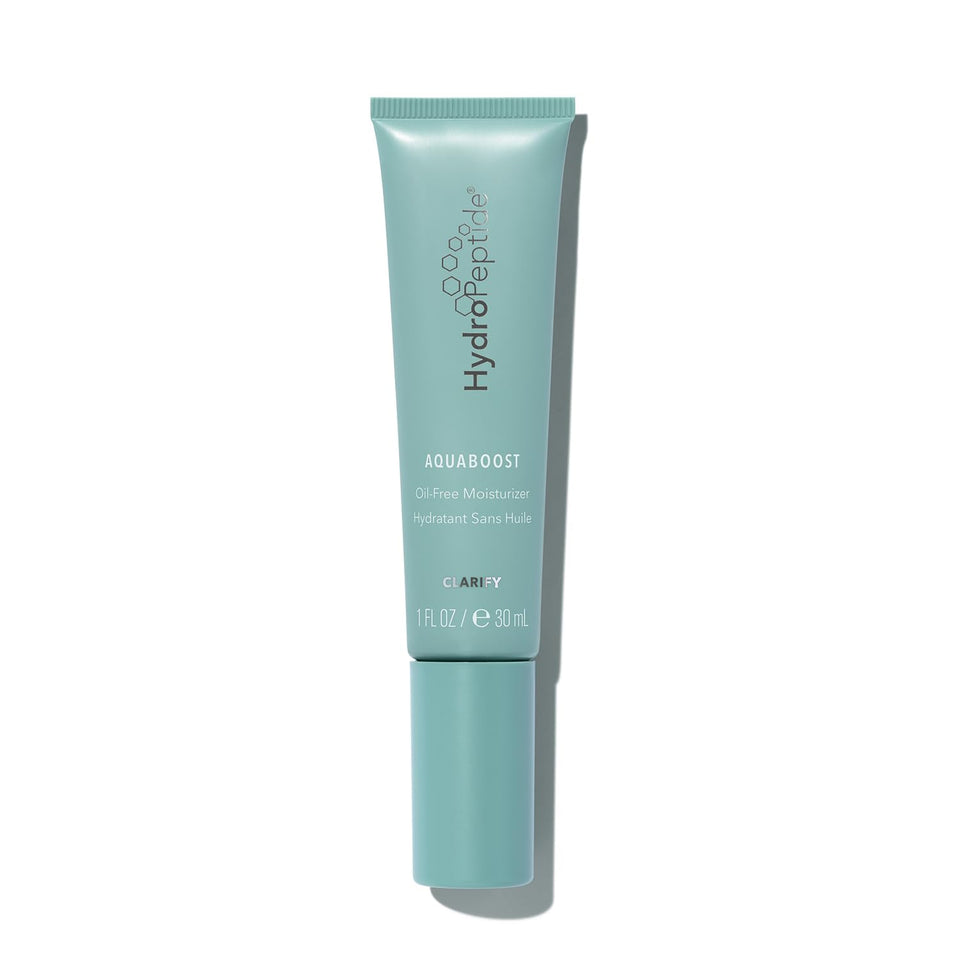 HydroPeptide front packaging showing compact 1 ounce tube and clear branding