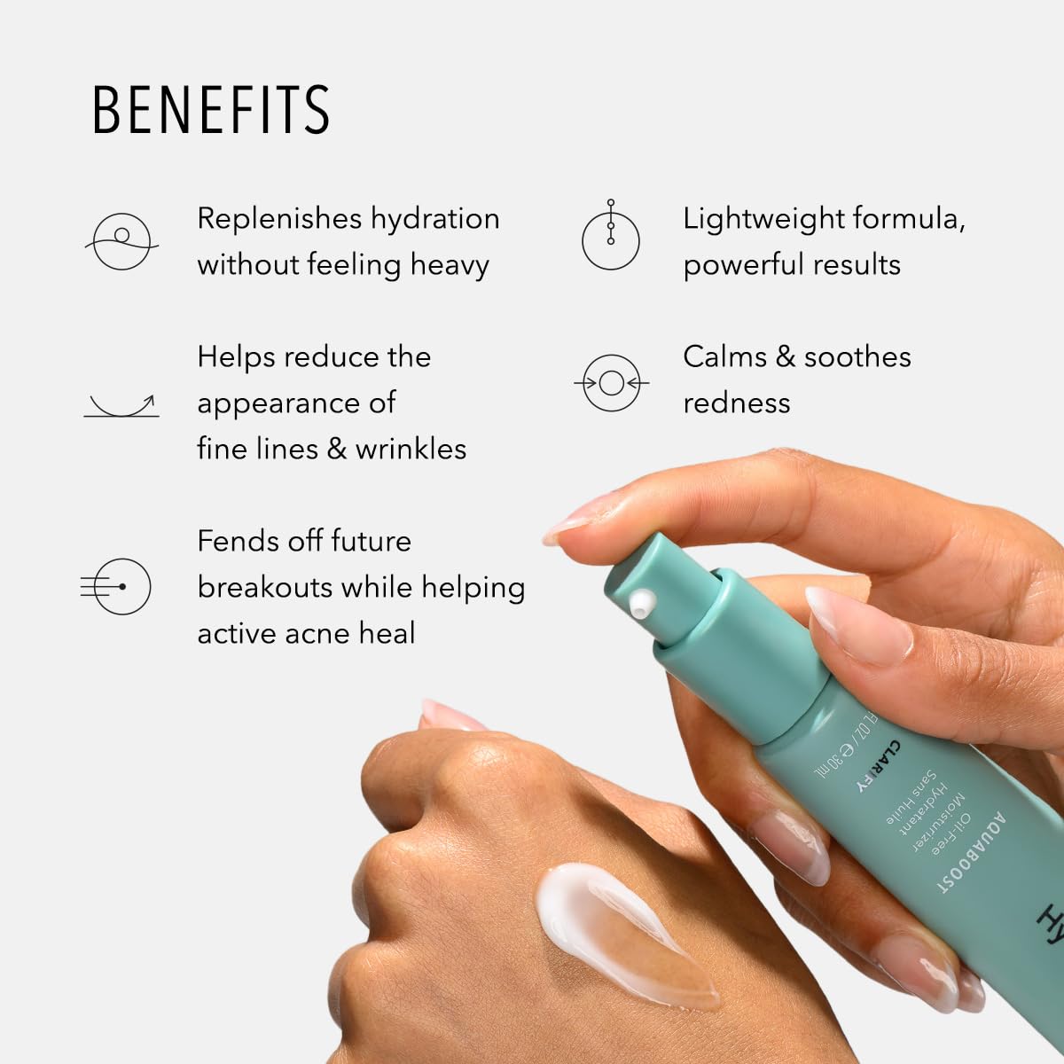 HydroPeptide moisturizer being dispensed to fingertip demonstrating easy application