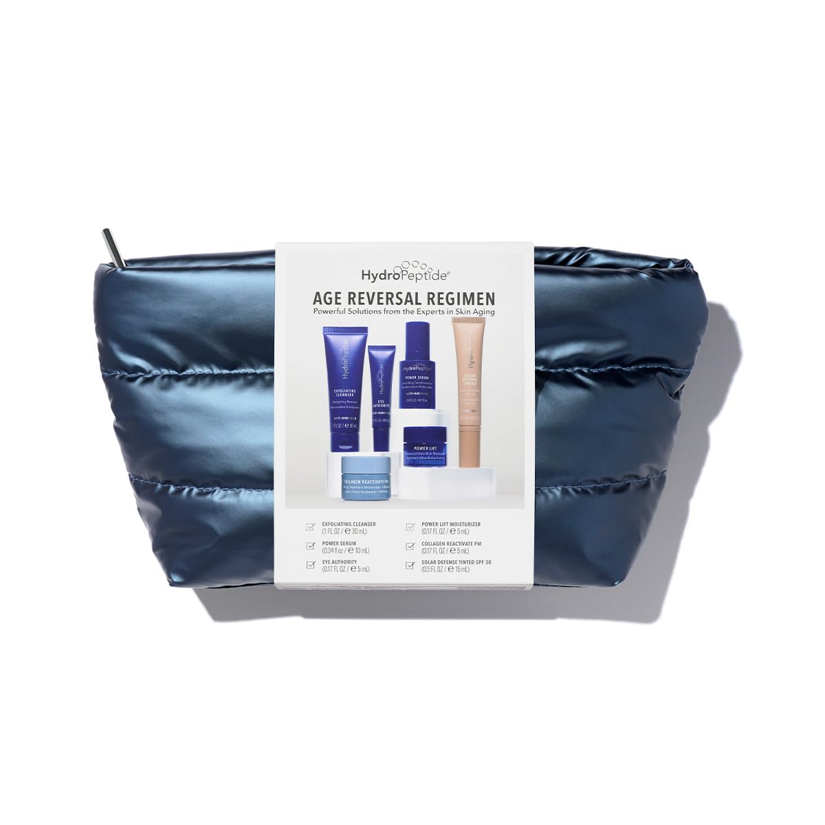 HydroPeptide bundle front packaging showing full travel set and benefits