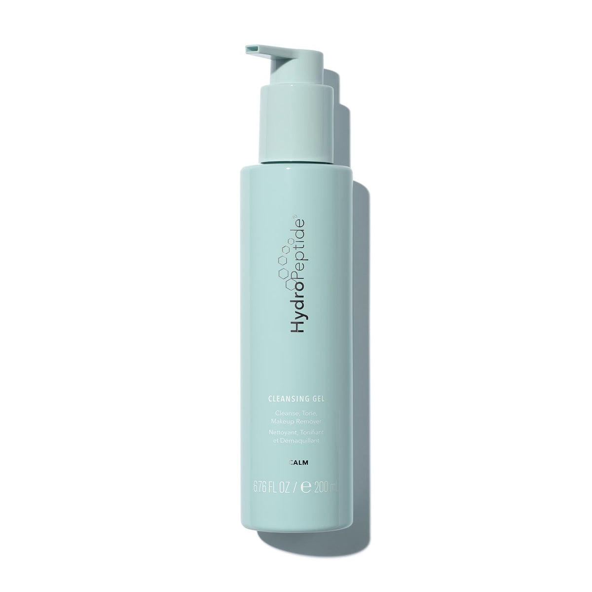 HydroPeptide cleansing gel front packaging shows bottle and branding, promotes gentle cleansing