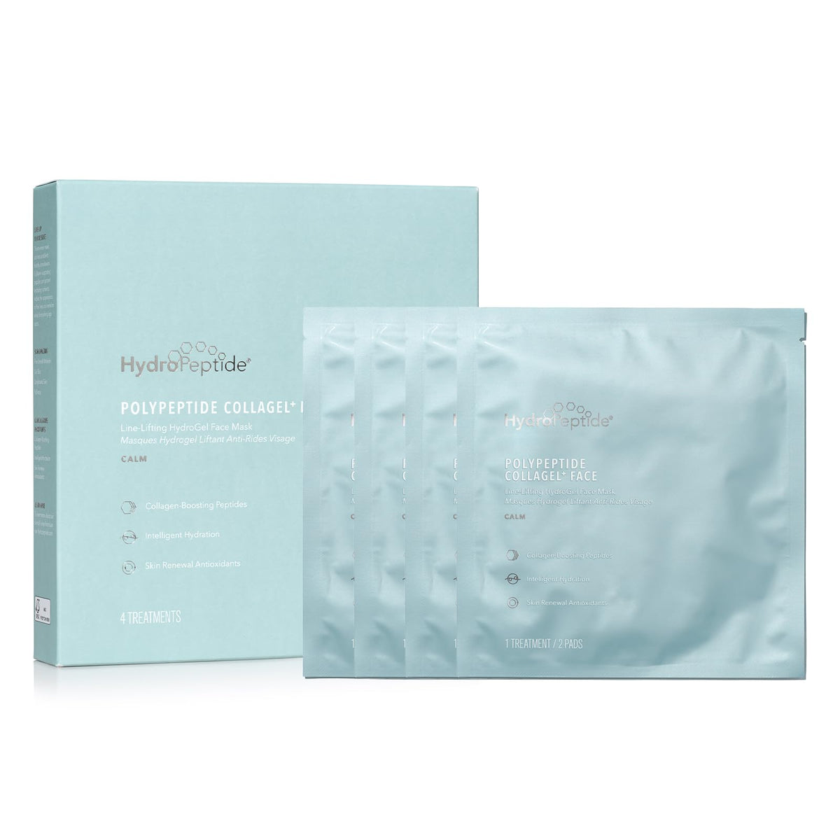 HydroPeptide front packaging showing four Collagel+ treatments for quick firming