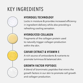 Flat lay of HydroPeptide ingredients including peptides and caviar extract for antioxidant benefit