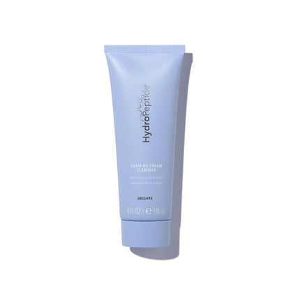 HydroPeptide front packaging of foaming cream cleanser showing product and benefit of brightening