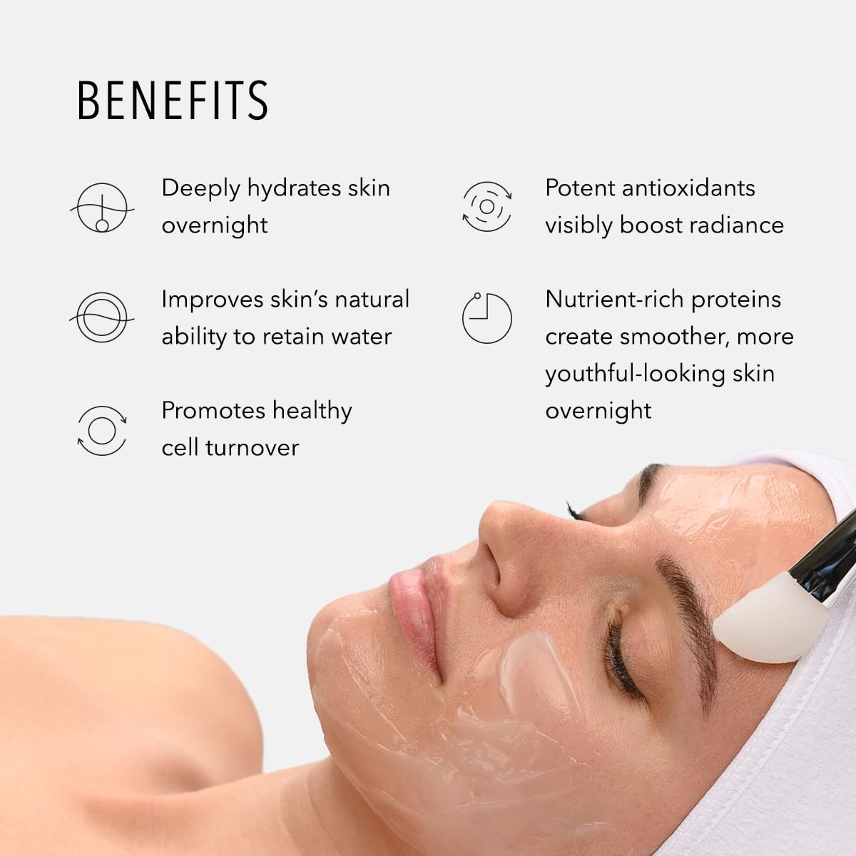 HydroPeptide applying mask to skin demonstrating easy night use
