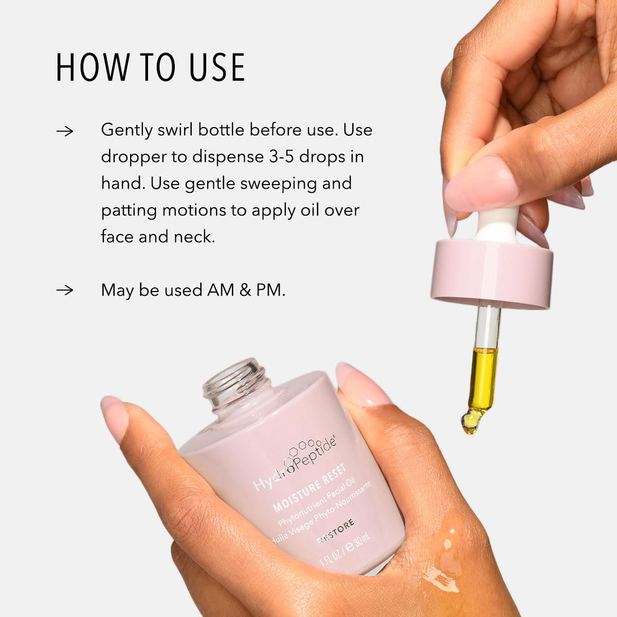 HydroPeptide facial oil on hand demonstrating quick absorption and glow