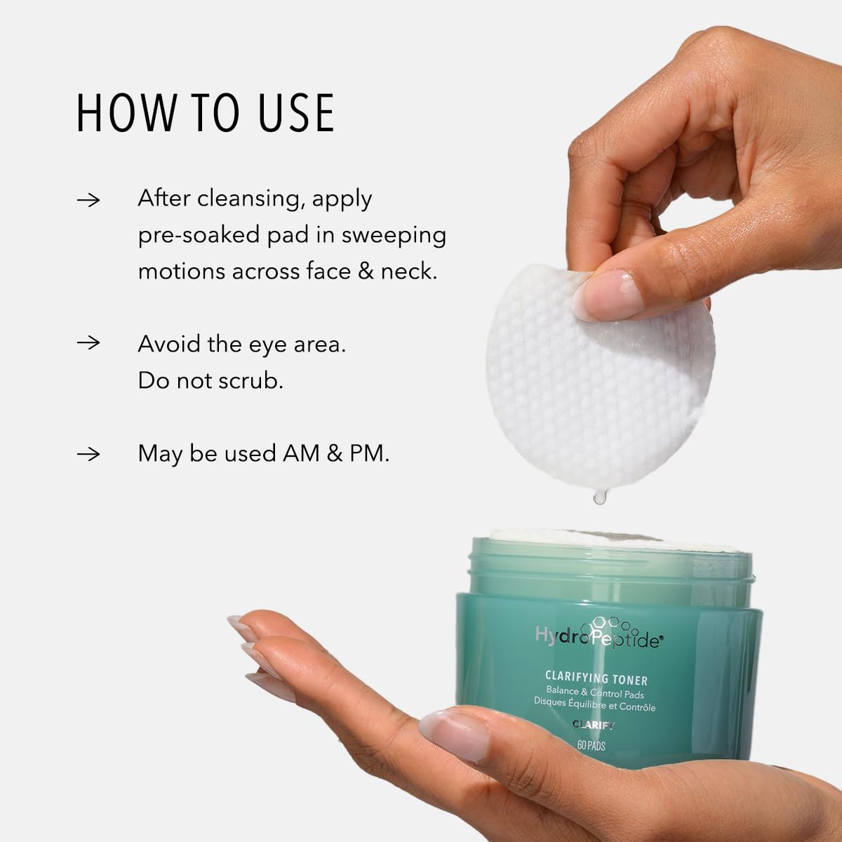 HydroPeptide pad in hand wiping skin for quick daily use