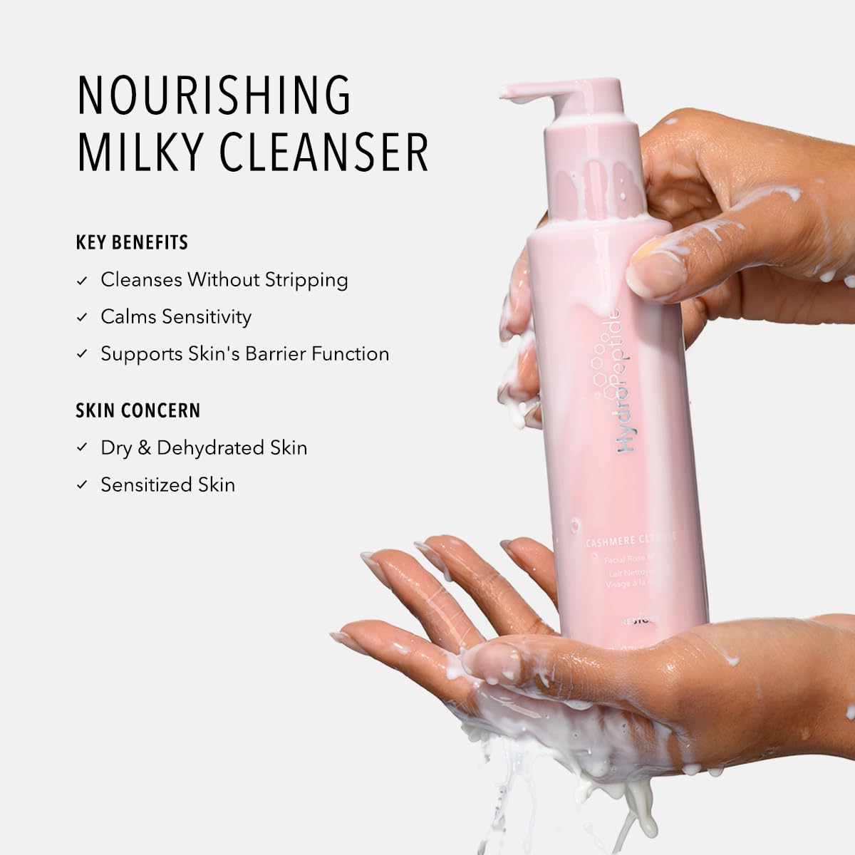 HydroPeptide rose milk texture close-up highlighting creamy hydration