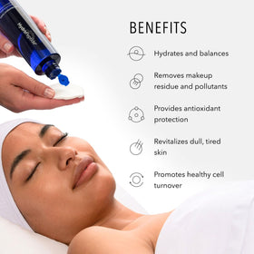 HydroPeptide toner pouring into hands demonstrating easy application and quick absorption benefit
