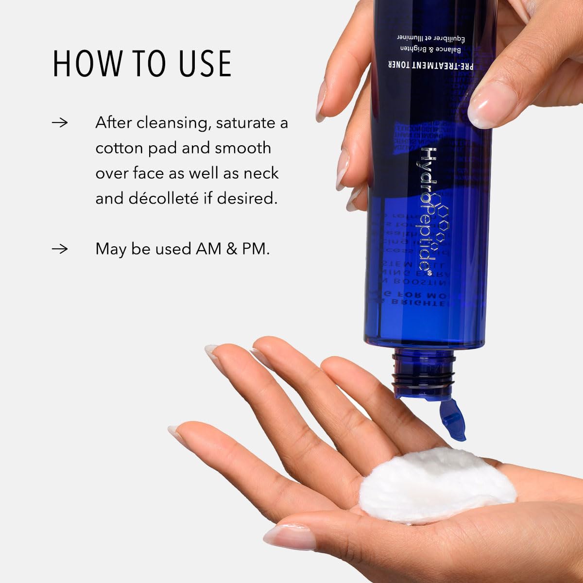 HydroPeptide bottle beside a hand for size comparison and travel-friendly convenience
