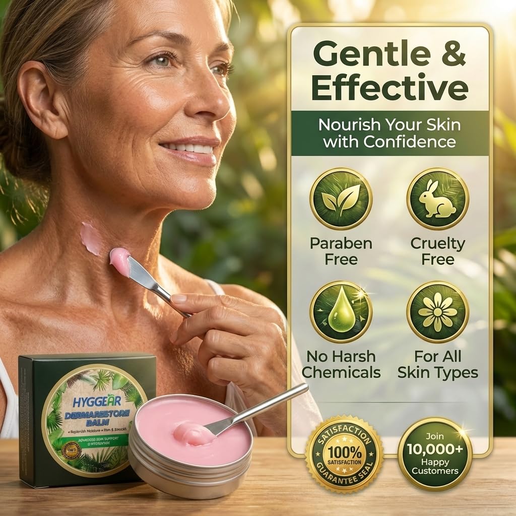 Hyggear Derma Restore Balm applied to hands and knees to soften dry crepey areas