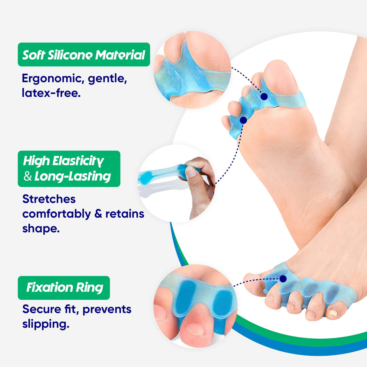 Hyggear toe spacers worn during yoga demonstrating improved balance and support