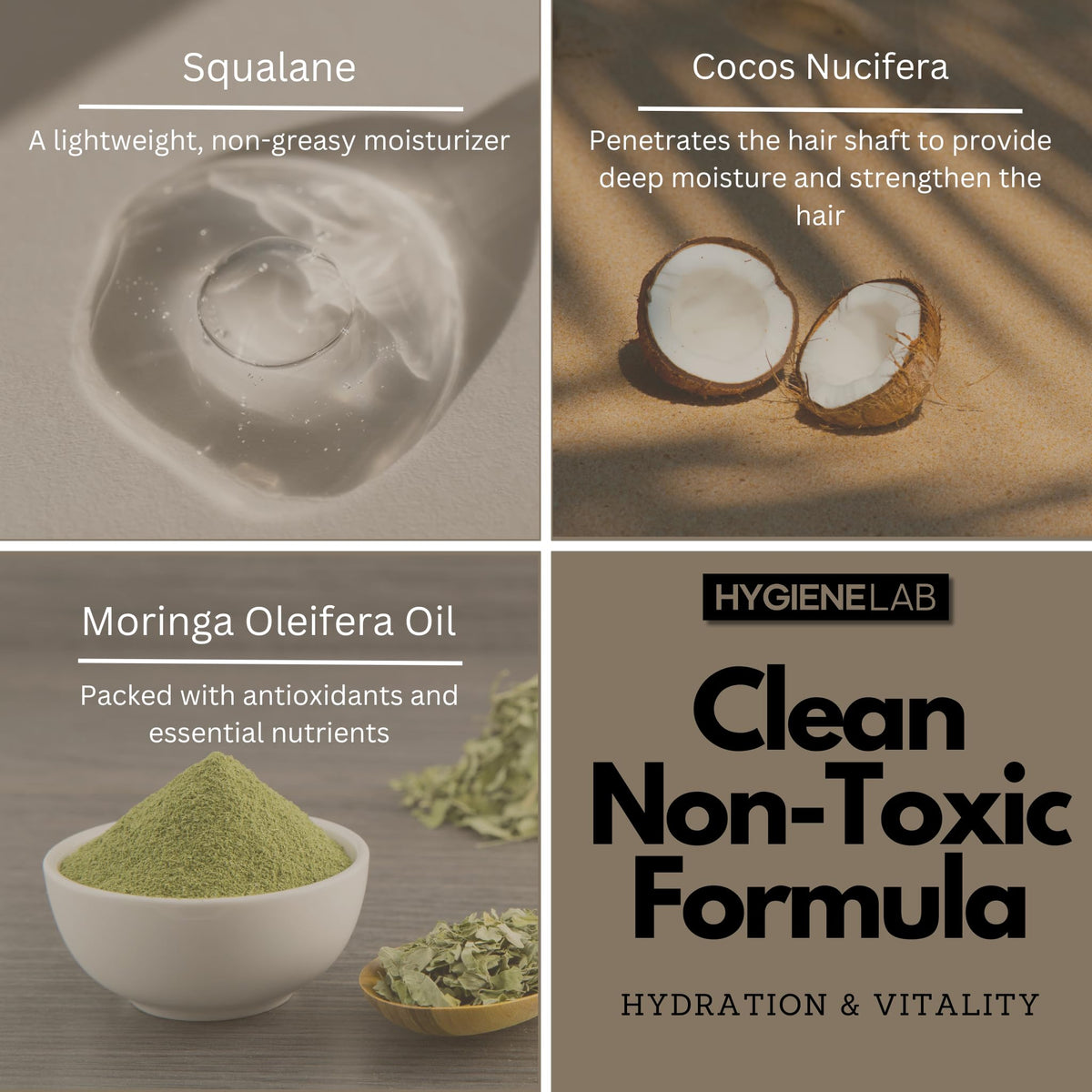 HygieneLab natural oils and butters displayed to show nourishing ingredients