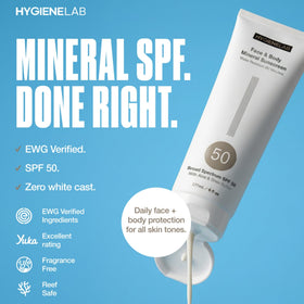 HygieneLab SPF 50 being applied to forearm, blends without white cast
