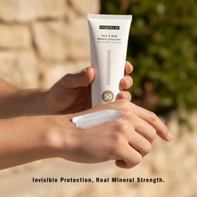 HygieneLab SPF 50 next to a hand for scale, shows large 6 oz tube