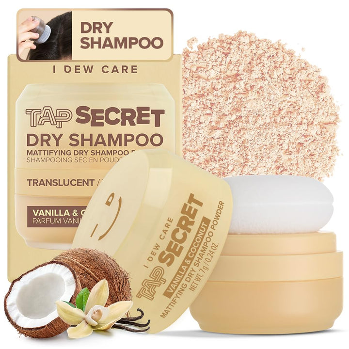 I DEW CARE front packaging showing compact travel dry shampoo