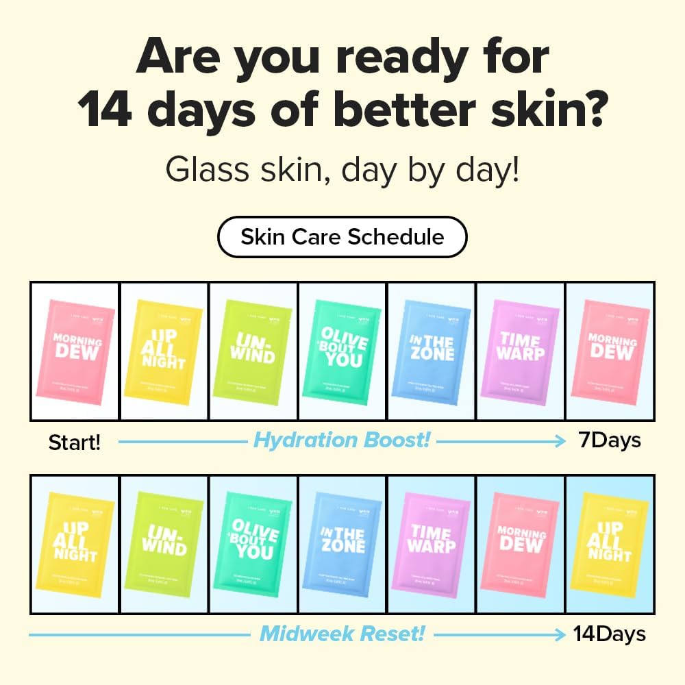 I DEW CARE model wearing sheet mask showing easy application and glow