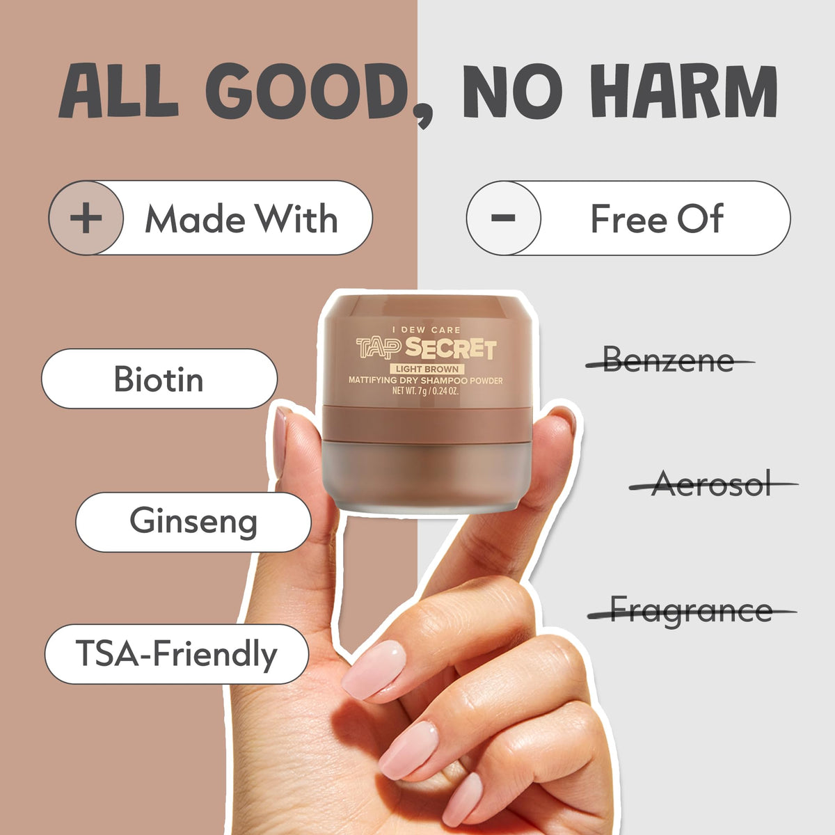 I DEW CARE applying powder to roots for instant volume and matte finish