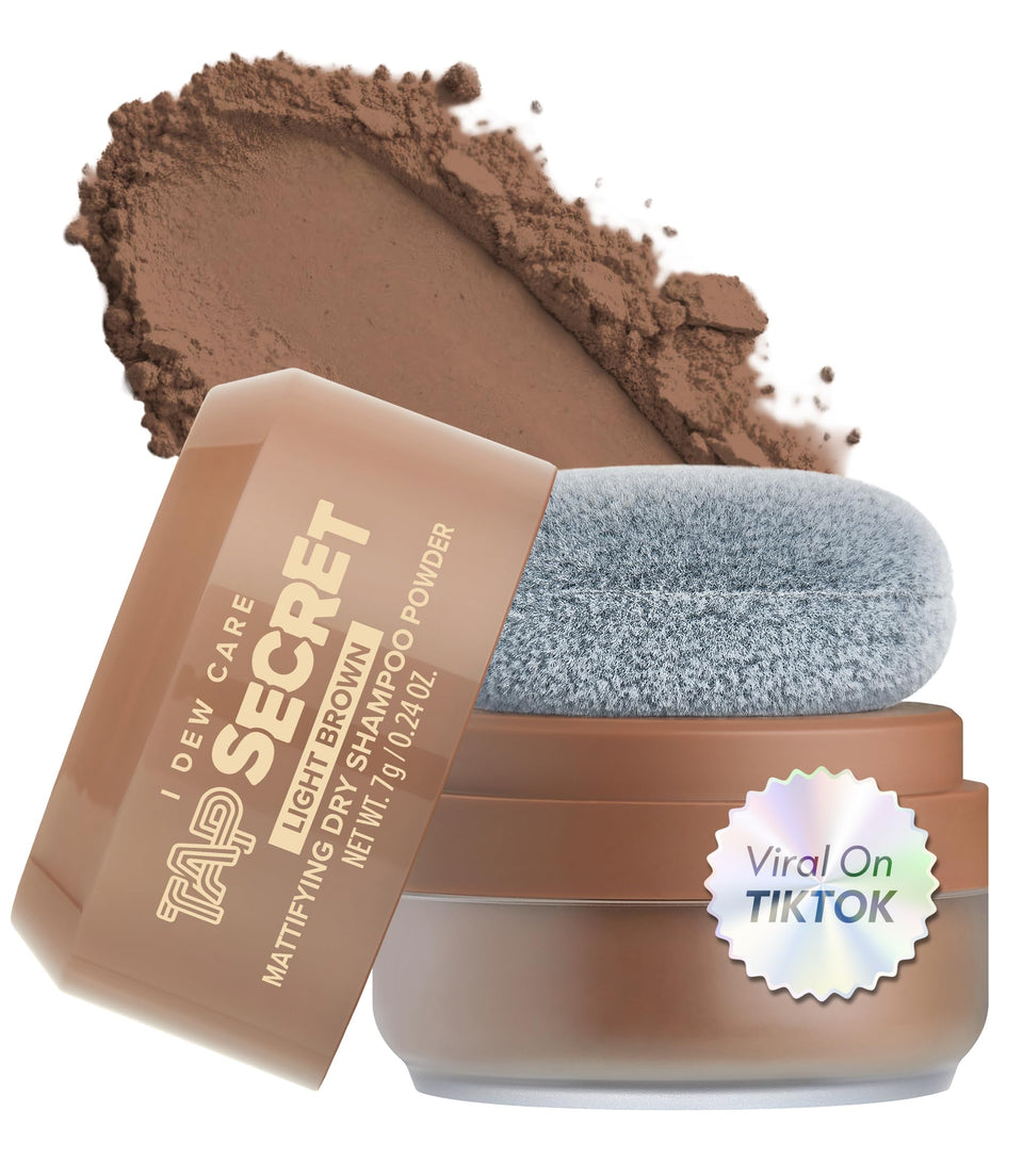 I DEW CARE front pouch showing travel-ready dry shampoo and benefits