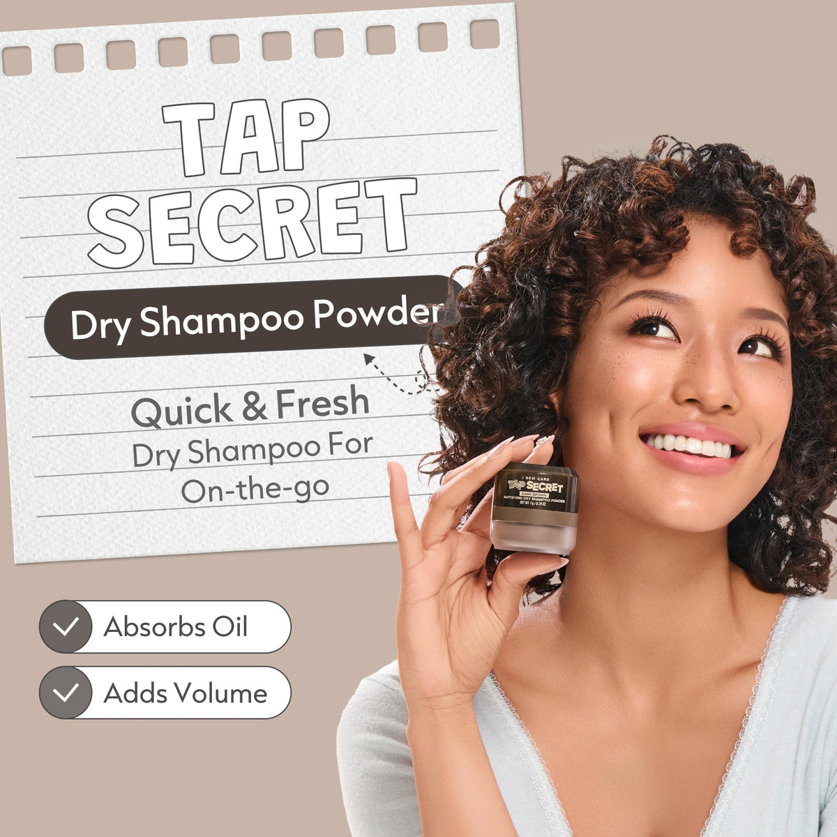 I DEW CARE open container revealing fine brown powder and easy application