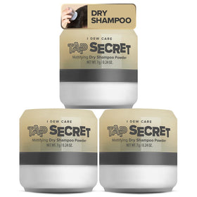 I DEW CARE Tap Secret trio front view shows compact refillable jars for travel convenience