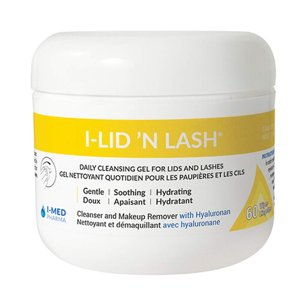 I-Med Pharma I-Lid 'N Lash front packaging showing wipe packet and benefit of gentle cleansing