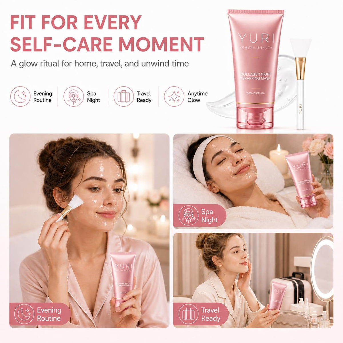 IaramI YURI being applied to face for overnight hydration and comfort