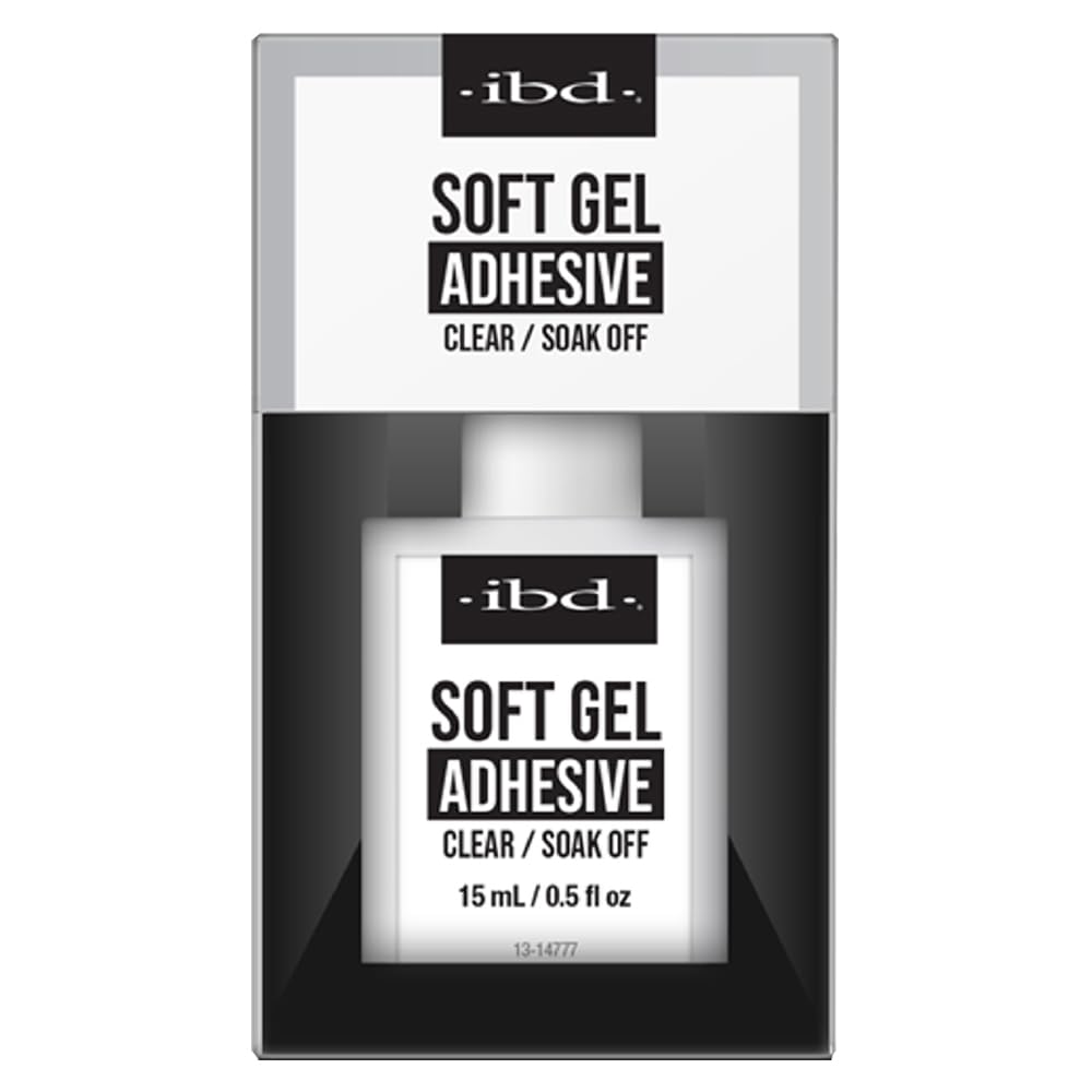 IBD soft gel adhesive front packaging showing bottle and label, clear professional finish