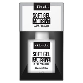IBD soft gel adhesive front packaging showing bottle and label, clear professional finish