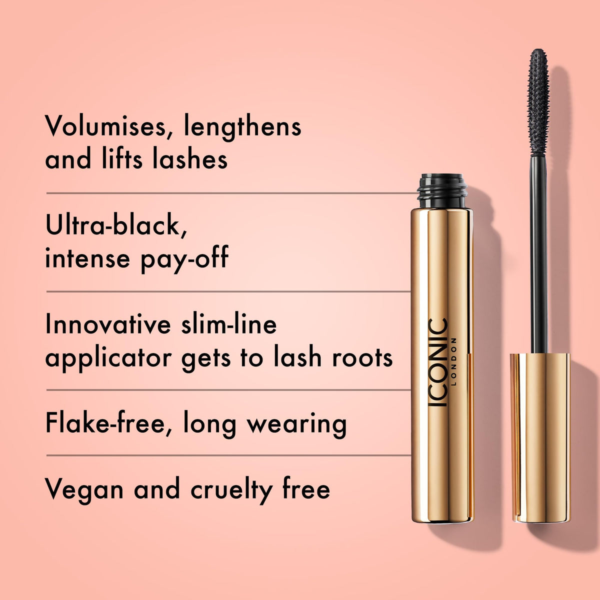 ICONIC LONDON slim wand close-up highlighting precise brush for root-to-tip coating