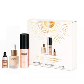 ICONIC LONDON kit front view showing three travel-sized glow products for easy portability