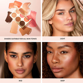 ICONIC LONDON open palette flatlay with all blush, bronzer, and highlighter visible