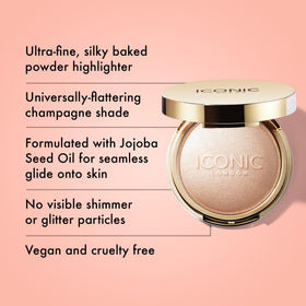 ICONIC LONDON baked highlighter surface texture close-up revealing smooth finish