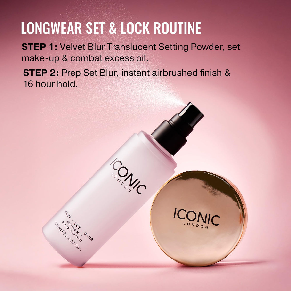 ICONIC LONDON bottle inside travel makeup bag showing portability benefit