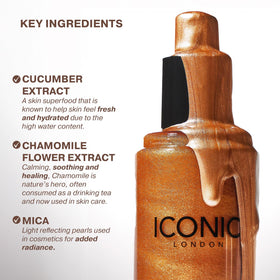 ICONIC LONDON fine mist spraying on face for instant hydration and natural luminosity