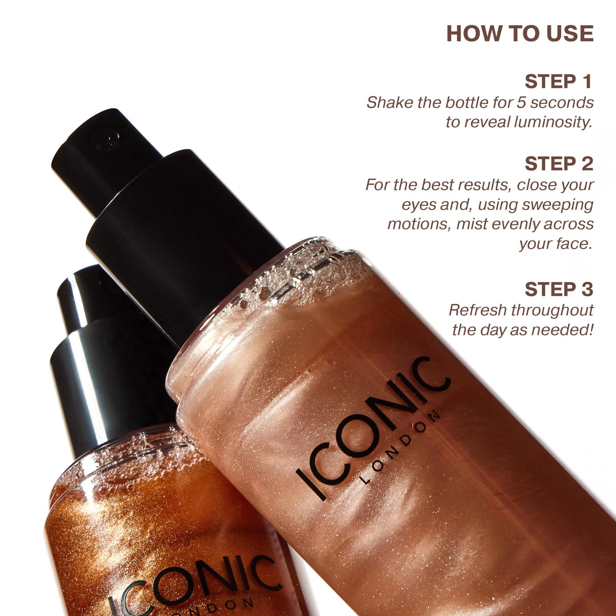 ICONIC LONDON bottle in hand to show 4.22 fl oz scale and easy portability benefit