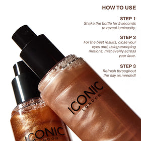 ICONIC LONDON bottle in hand to show 4.22 fl oz scale and easy portability benefit