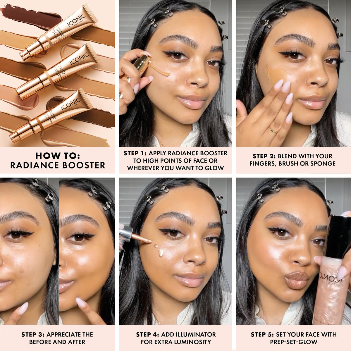 ICONIC LONDON flatlay with makeup tools, illustrating effortless everyday radiance