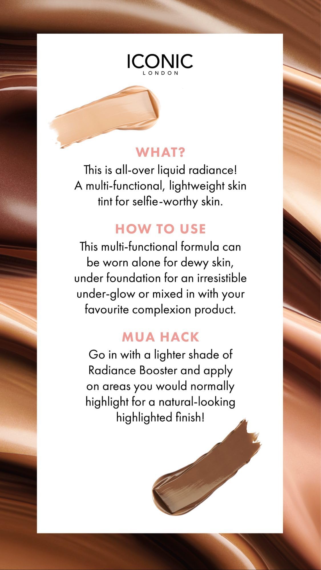 ICONIC LONDON swatch of Sand Glow on skin, demonstrating warm luminous tone
