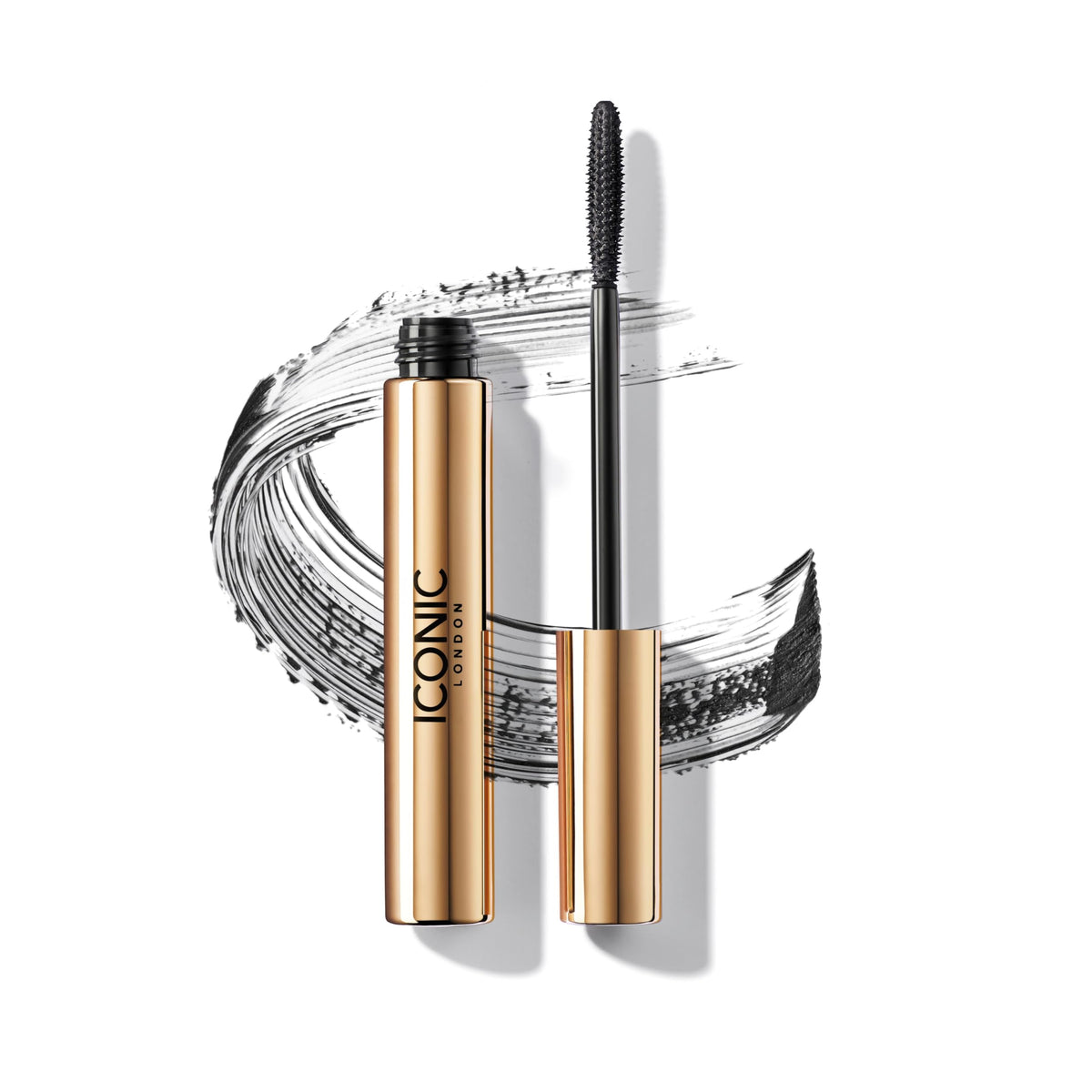 ICONIC LONDON front-facing mascara tube showing sleek packaging and benefit of precision