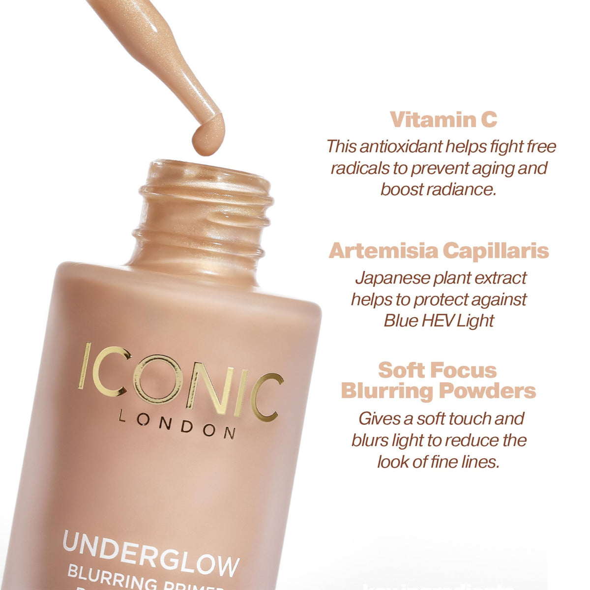 ICONIC LONDON close-up pour of primer showing silky, blurring consistency