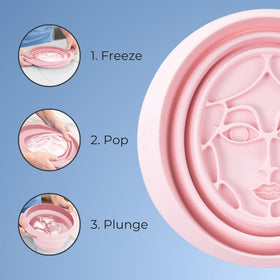 Icy-Mojo in use at bathroom sink illustrating full-face cooling effect