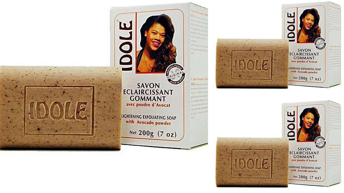Idole soap front packaging showing three 125 g bars and product benefits