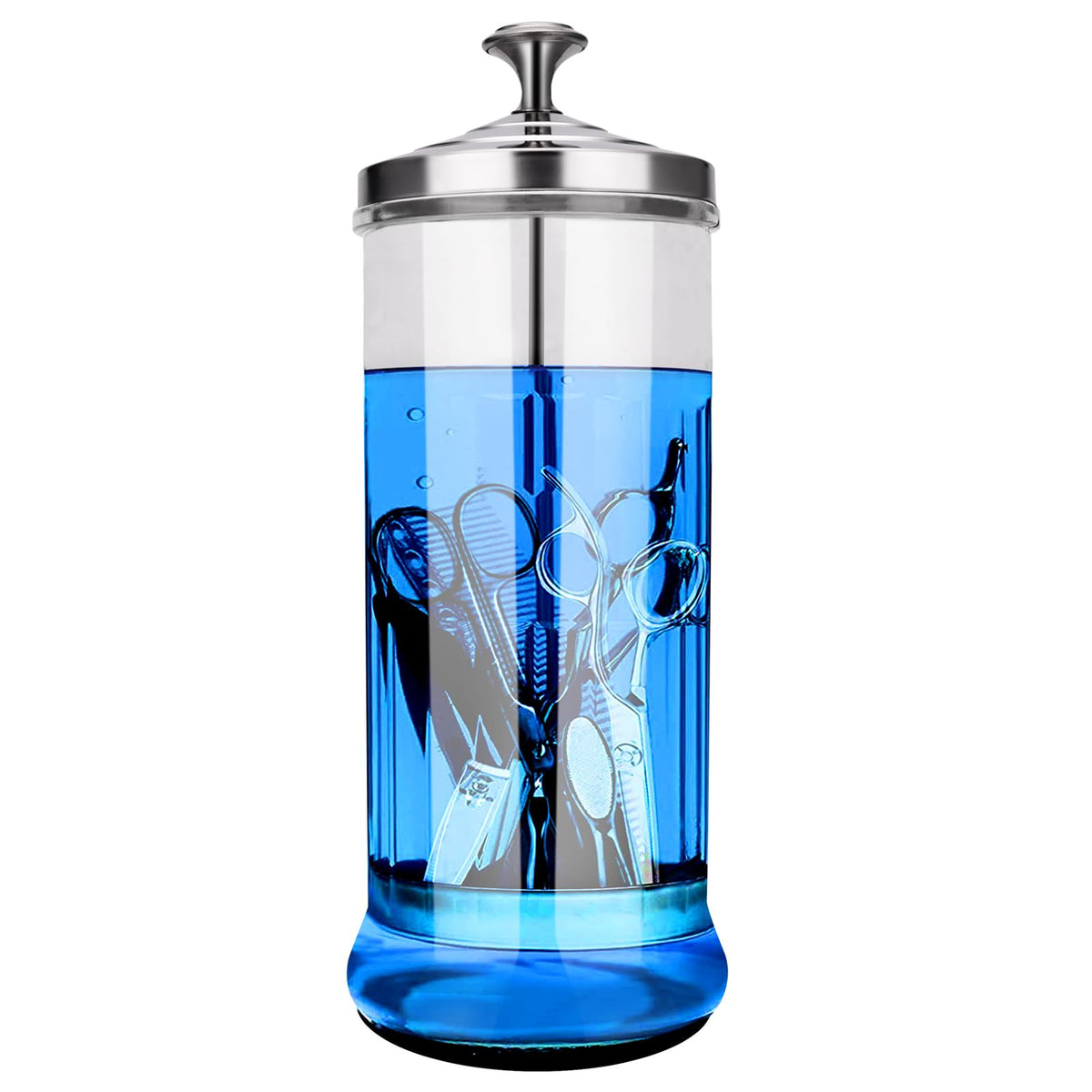 IEBARBER front view glass jar showing clear body and lid, professional storage benefit